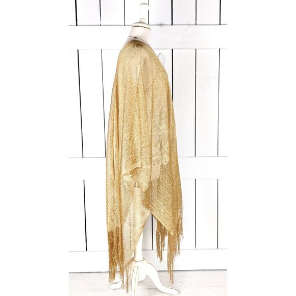 Metallic gold mesh tassel fringe kimono cardigan cover up jacket one size - Picture 3 of 5